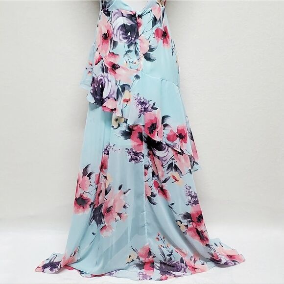 FASHION Nova Dazed In Floral Maxi Dress Layered Ruffle Backless V-neck Large - Picture 11 of 13